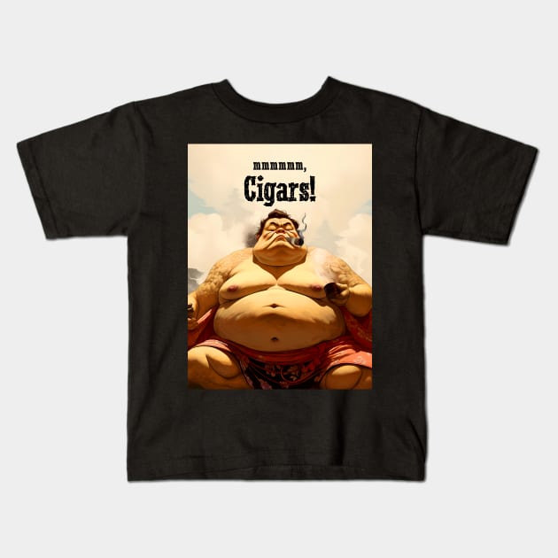 Puff Sumo: mmmmm, I Love Cigars on a Dark Background Kids T-Shirt by Puff Sumo